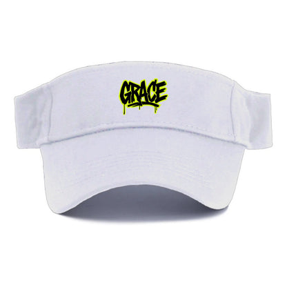 Bold typography design - "GRACE" - elegance under pressure, divine favor - Visor - White