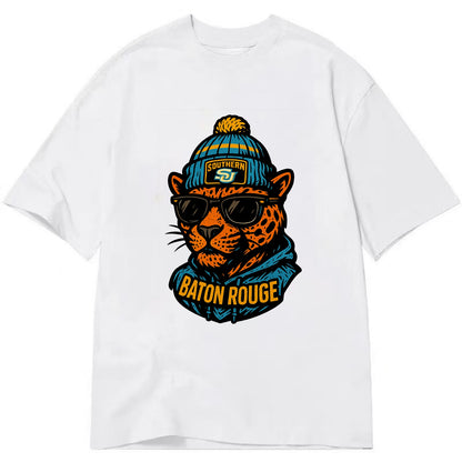 Baton Rouge Jaguar wearing Southern beanie with SU patch - Classic T-shirt - White