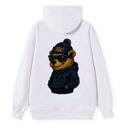 Berkeley Bear wearing Cal beanie with script patch - Classic Pullover Hoodie - White