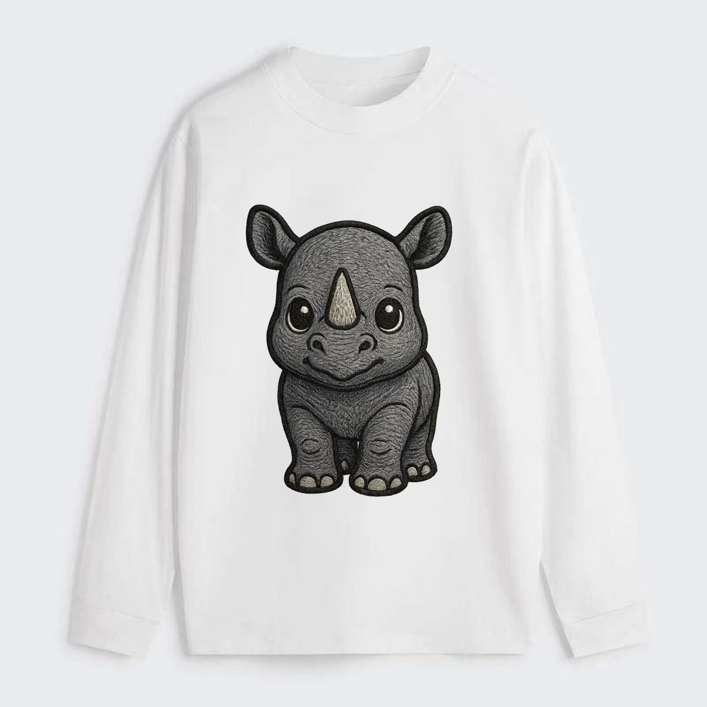 Baby Rhino - gray armor skin, tiny horn nub, round eyes, front-facing, - Classic Long Sleeve Shirt - White