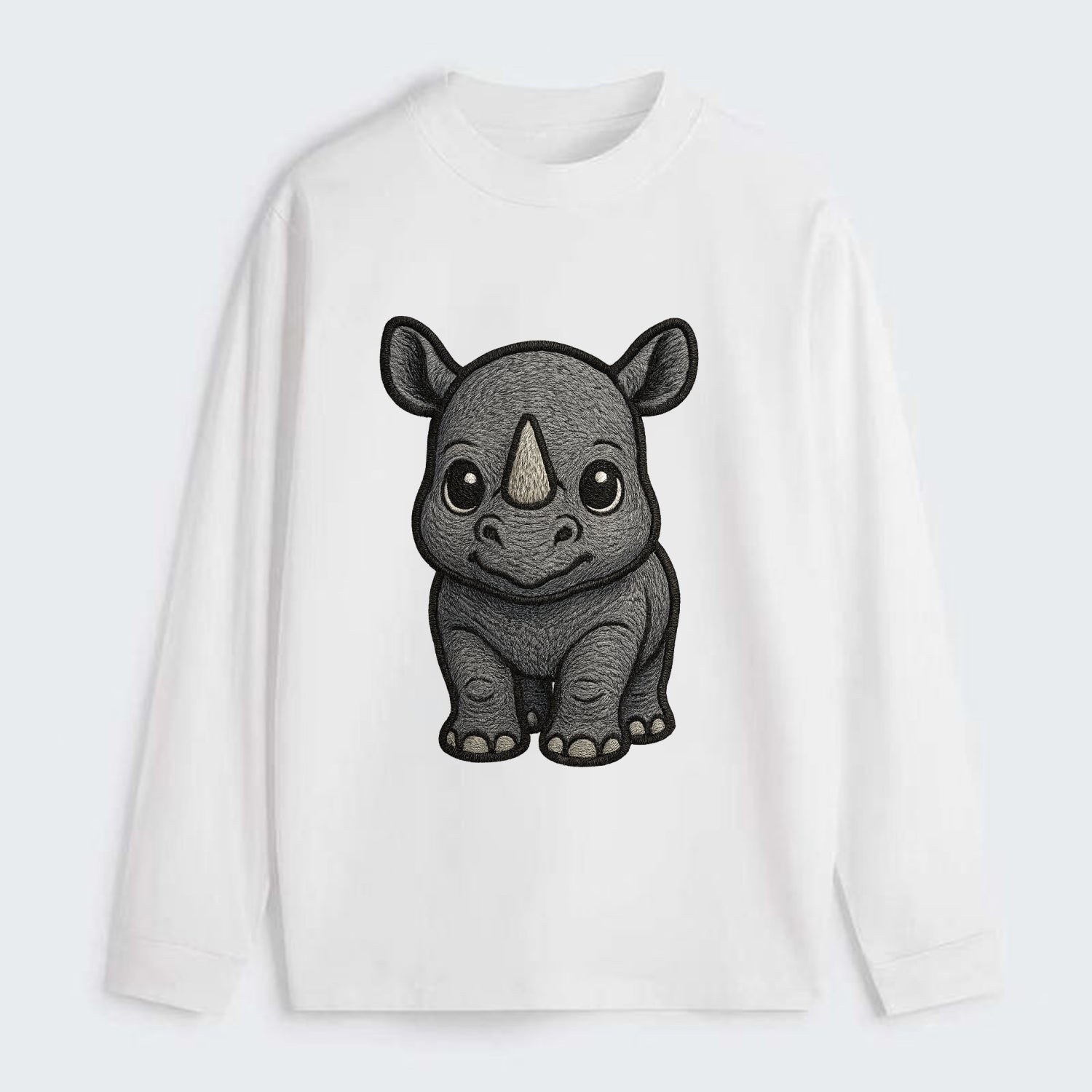 Baby Rhino - gray armor skin, tiny horn nub, round eyes, front-facing, - Classic Long Sleeve Shirt - White