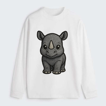 Baby Rhino - gray armor skin, tiny horn nub, round eyes, front-facing, - Classic Long Sleeve Shirt - White