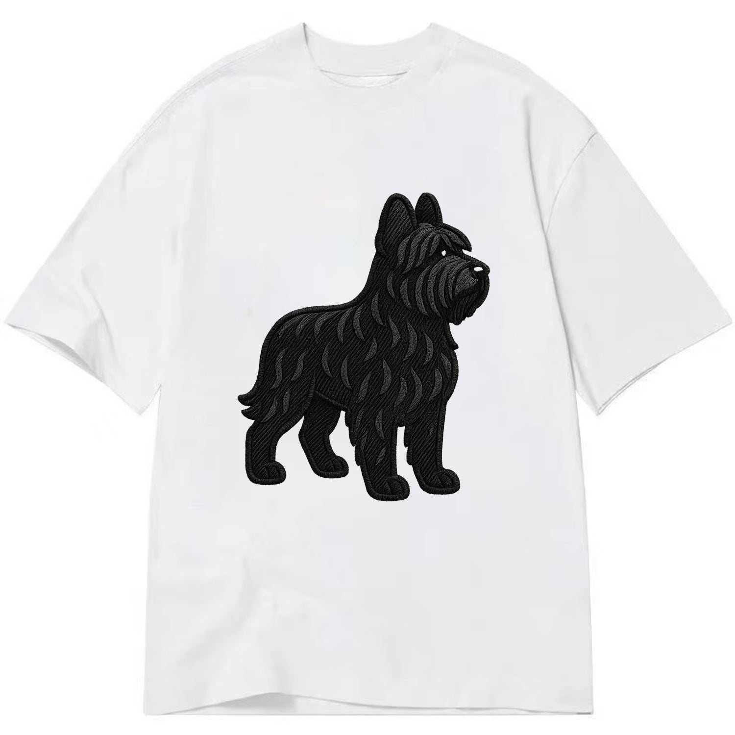 Briard - Black wavy coat embroidered herding pose - Classic T-shirt - White
