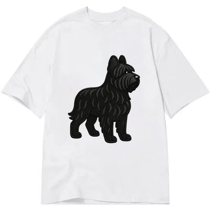 Briard - Black wavy coat embroidered herding pose - Classic T-shirt - White