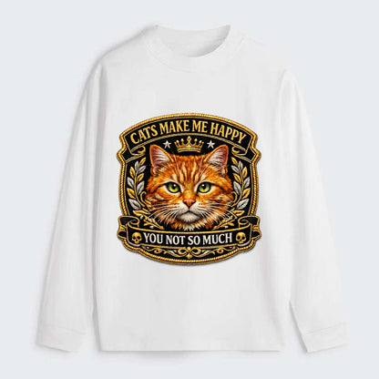 CATS MAKE ME HAPPY YOU NOT SO MUCH - cat face in orange , cat preference - Classic Long Sleeve Shirt - White