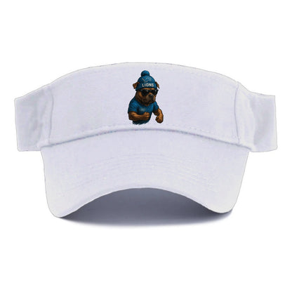 Detroit Pitbull wearing Lions beanie with auto patch and wayfarer sunglasses - Visor - White