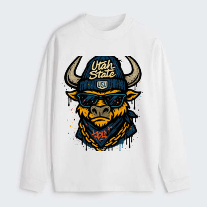 Logan Aggie wearing Utah State beanie with USU patch - Classic Long Sleeve Shirt - White