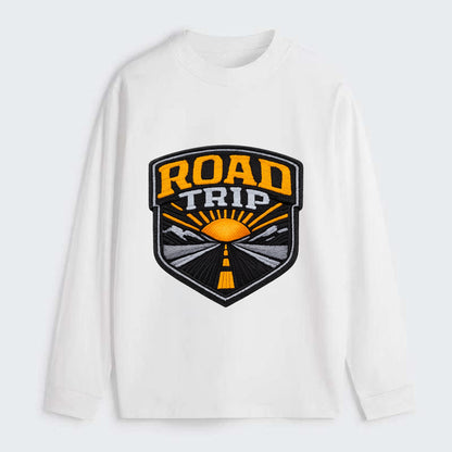 ROAD TRIP - highway and sun in orange and gray , open road - Classic Long Sleeve Shirt - White