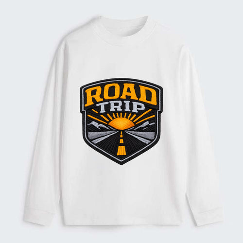 ROAD TRIP - highway and sun in orange and gray , open road - Classic Long Sleeve Shirt