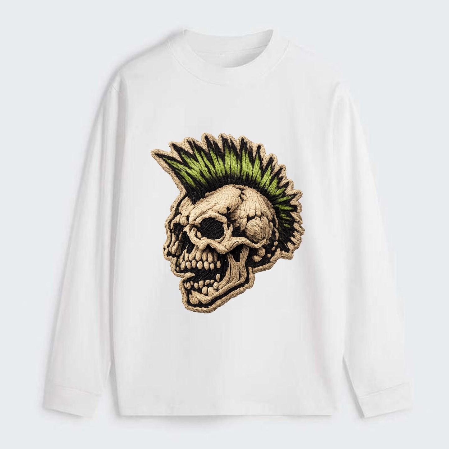 MOHAWK SKULL - punk skull with mohawk in neon green and black , punk - Classic Long Sleeve Shirt - White