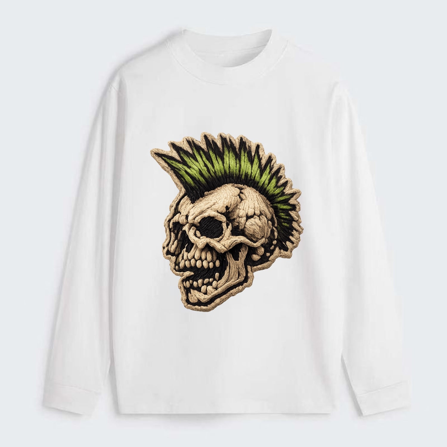 MOHAWK SKULL - punk skull with mohawk in neon green and black , punk - Classic Long Sleeve Shirt - White