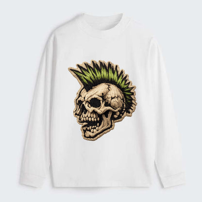 MOHAWK SKULL - punk skull with mohawk in neon green and black , punk - Classic Long Sleeve Shirt - White