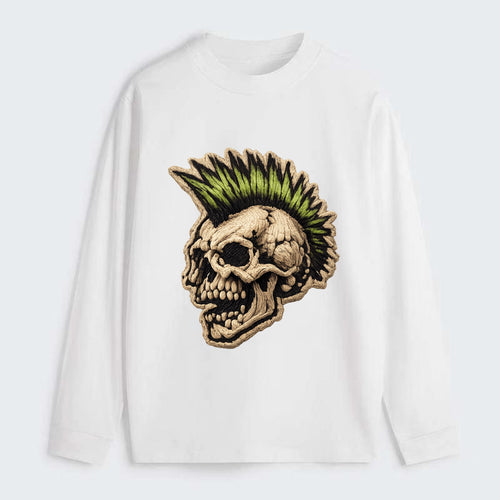 MOHAWK SKULL - punk skull with mohawk in neon green and black , punk - Classic Long Sleeve Shirt