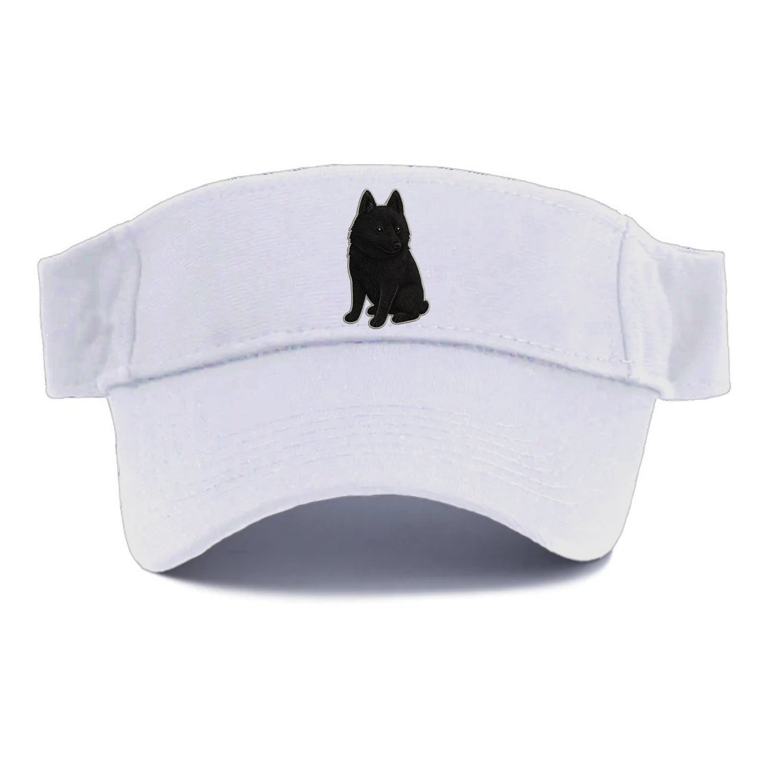 Schipperke - Solid black small embroidered sitting pose - Visor - White