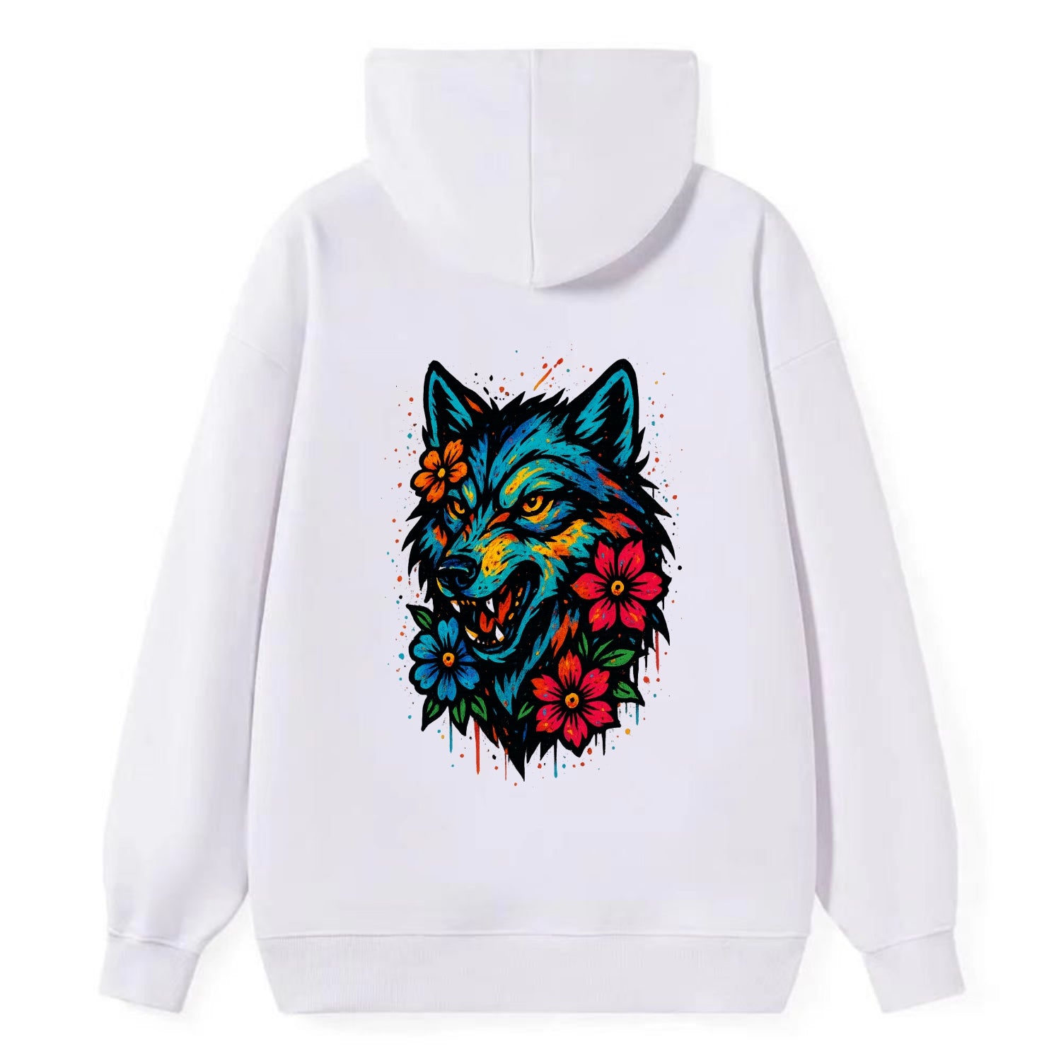 Floral Wolf Garden  - Classic Pullover Hoodie - White