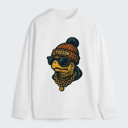 Tucson Desert Tortoise wearing Tucson beanie with pom pom and wayfarer - Classic Long Sleeve Shirt - White