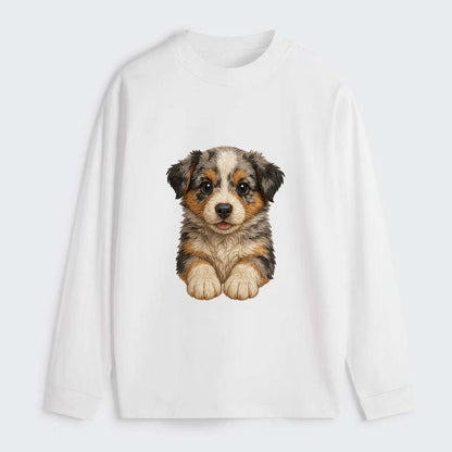 Baby Australian Shepherd Puppy - merle coat, bright eyes, fluffy, - Classic Long Sleeve Shirt - White