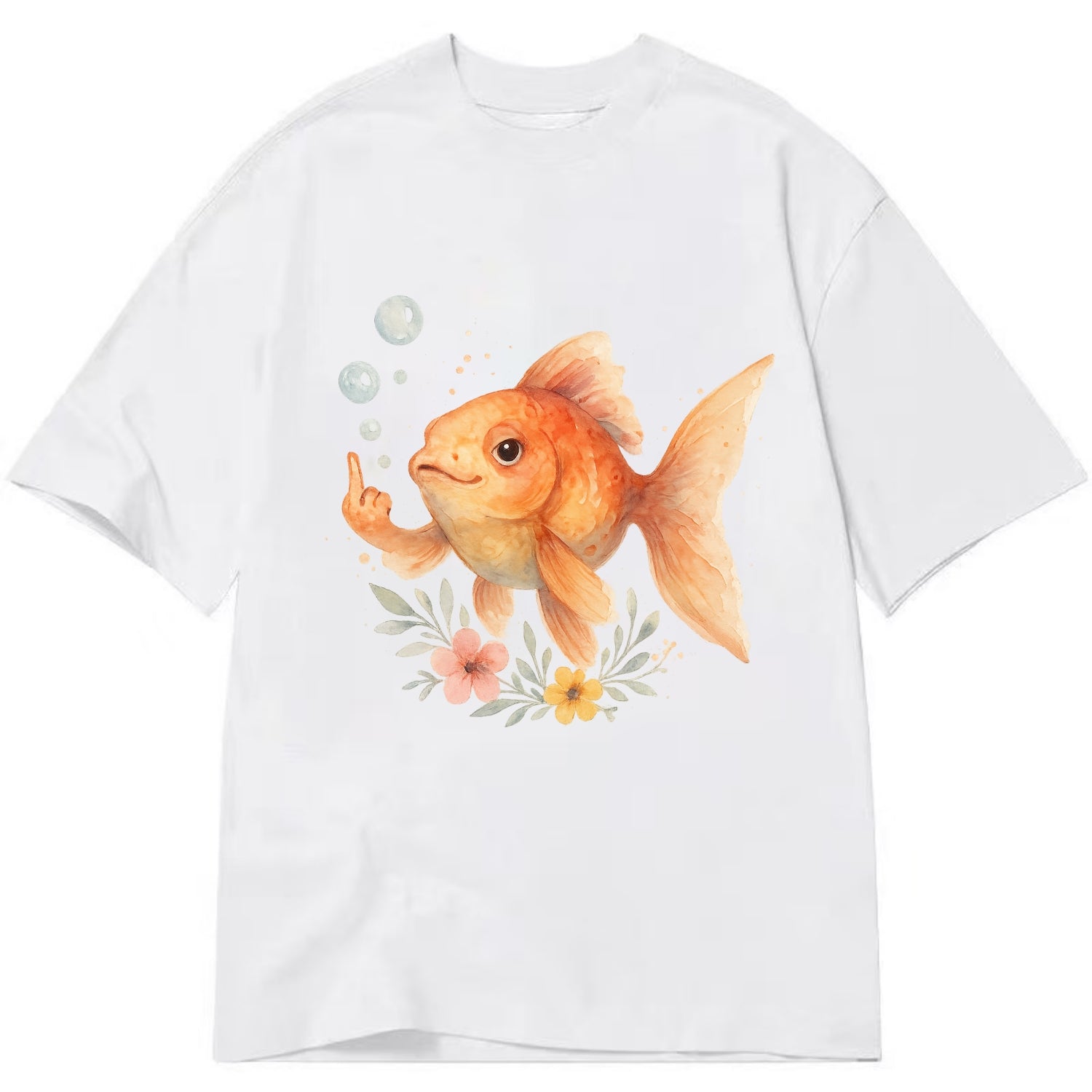 chubby goldfish blowing bubbles, one fin extended like middle finger - Classic T-shirt - White