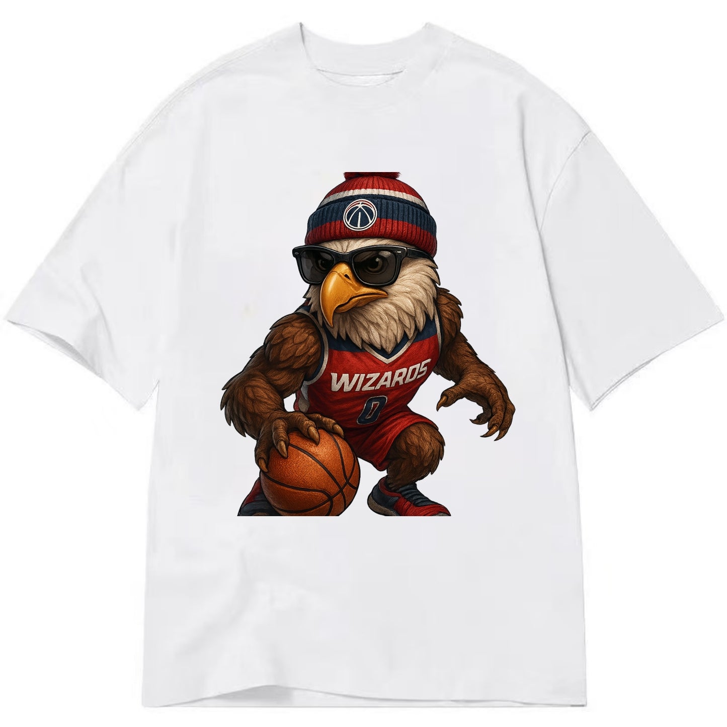 DC Eagle wearing Wizards red white and blue beanie with monument patch and - Classic T-shirt - White
