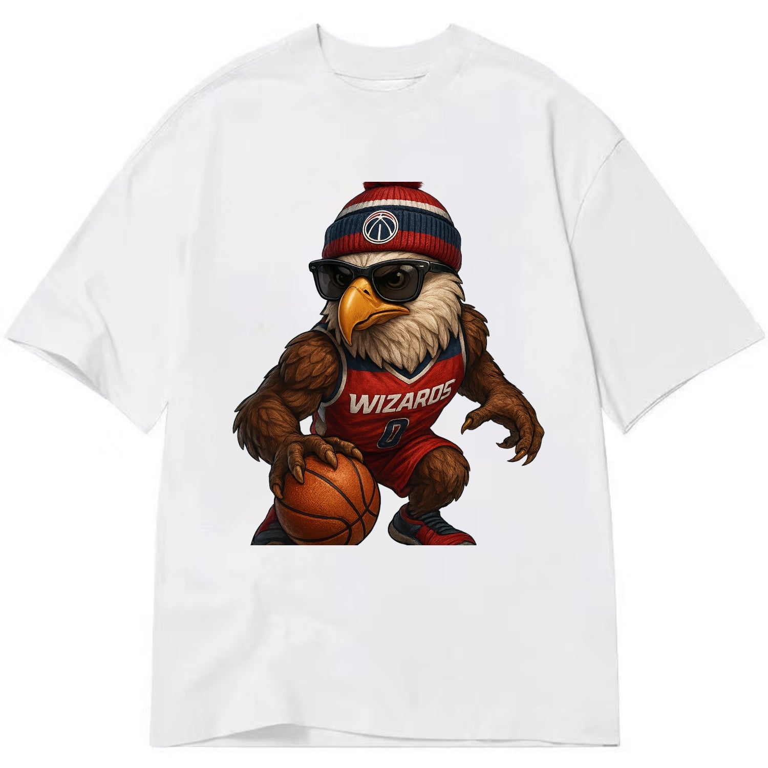 DC Eagle wearing Wizards red white and blue beanie with monument patch and - Classic T-shirt - White