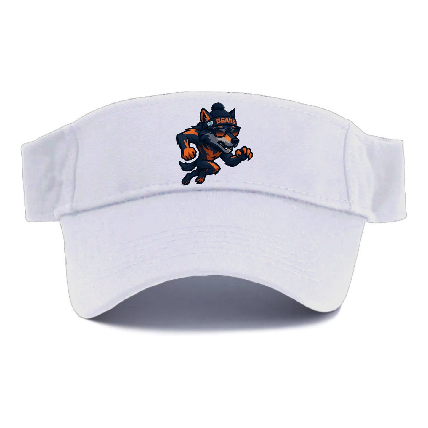 Chicago Wolf wearing Bears beanie with Lake Michigan patch and wayfarer sunglasses - Visor - White