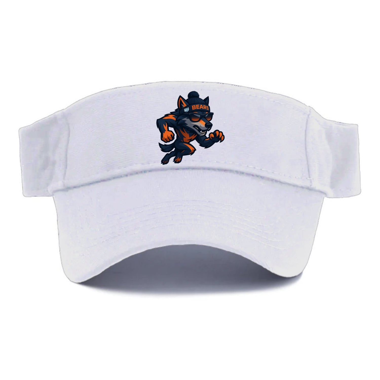 Chicago Wolf wearing Bears beanie with Lake Michigan patch and wayfarer sunglasses - Visor - White