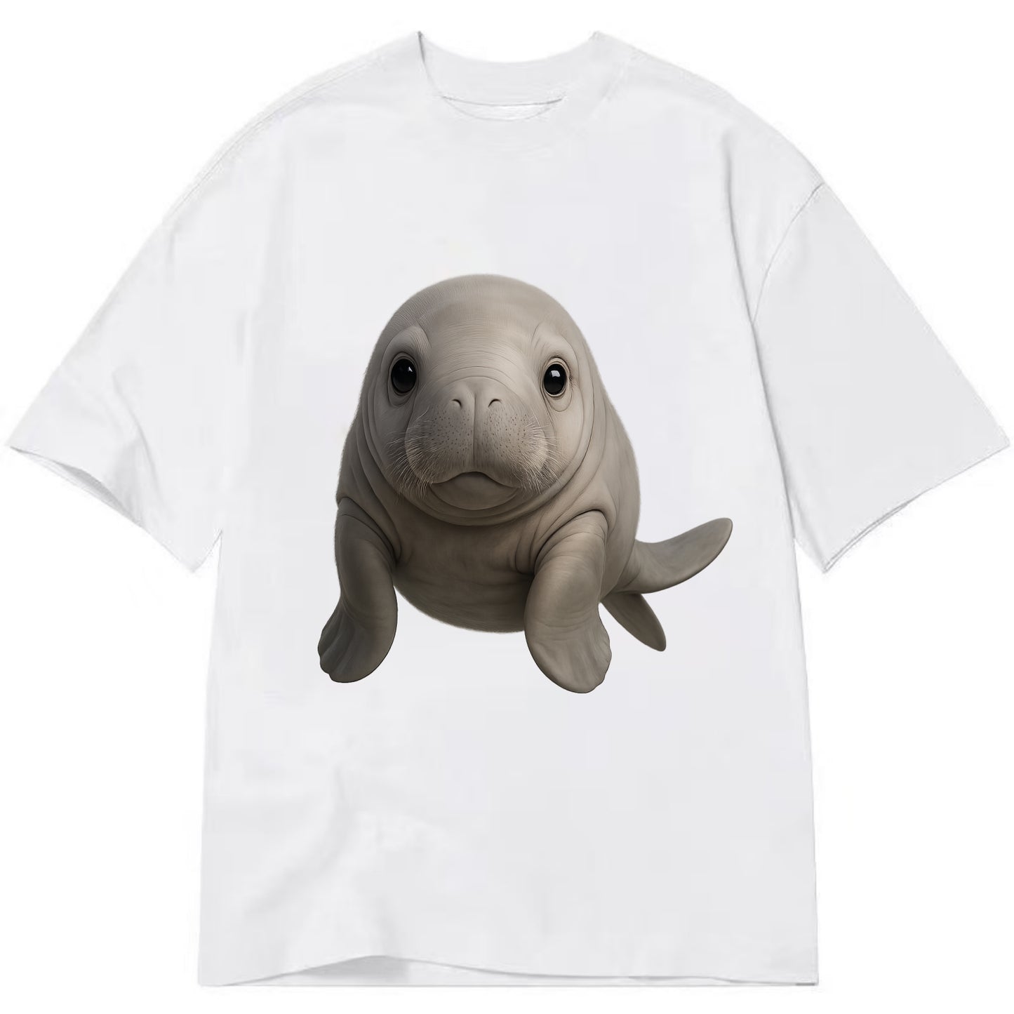 Baby Dugong - gray with paddle tail, gentle expression, whiskers, front-facing, - Classic T-shirt - White