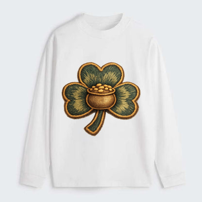 ST PATRICKS CLOVER - lucky clover with gold in green and gold , Irish - Classic Long Sleeve Shirt - White