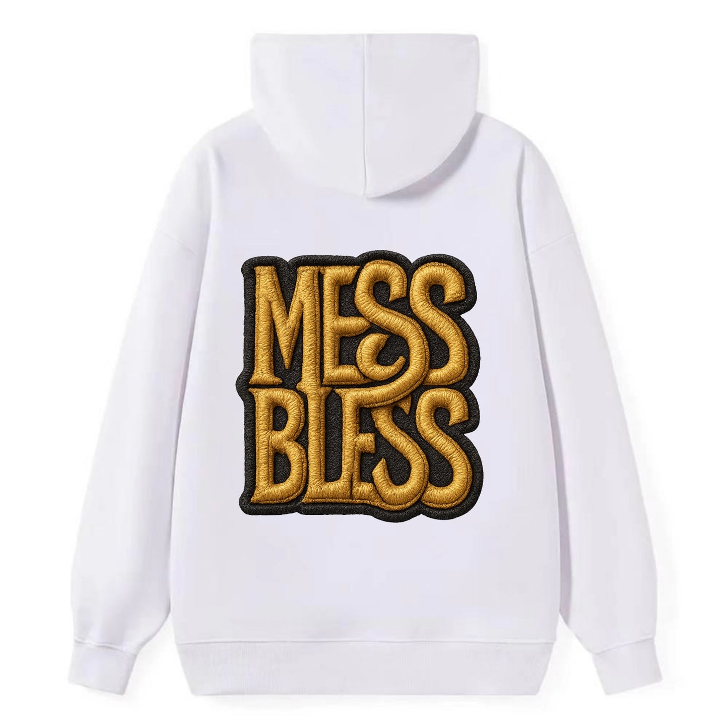 MESS;BLESS UP Gold Metallic Visor - Classic Pullover Hoodie - White