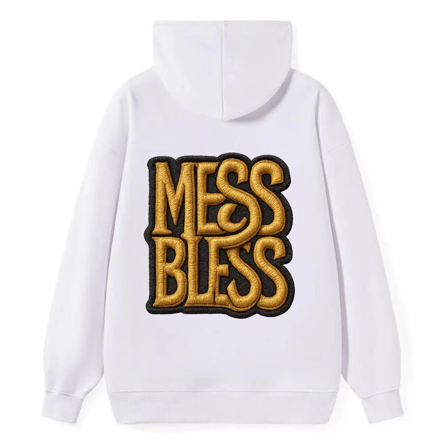 MESS;BLESS UP Gold Metallic Visor - Classic Pullover Hoodie - White