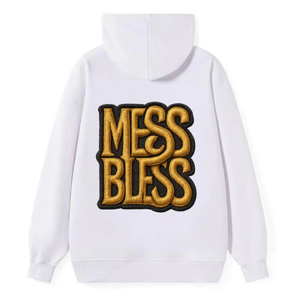 MESS;BLESS UP Gold Metallic Visor - Classic Pullover Hoodie - White