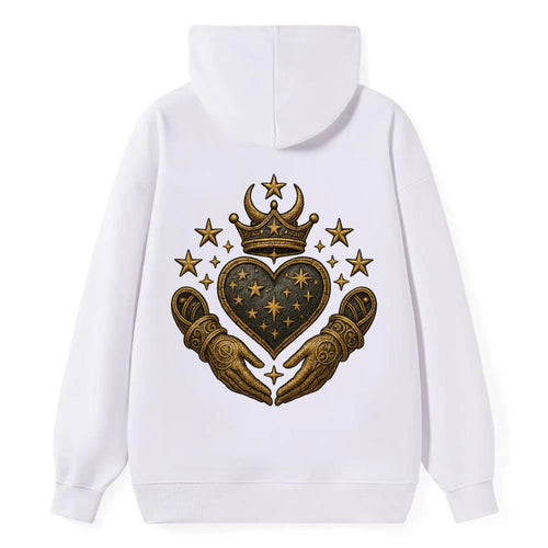 Weathered antique brass crown above a hammered gunmetal heart framed by - Classic Pullover Hoodie