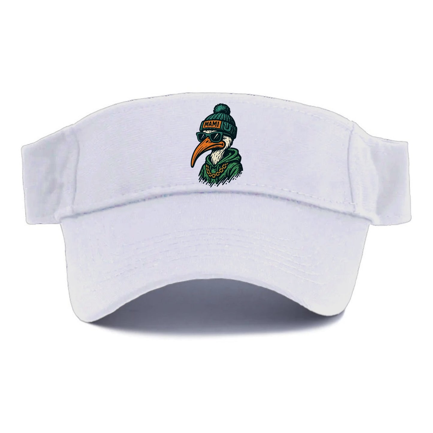 Coral Gables Ibis wearing Miami beanie with U patch - Visor - White