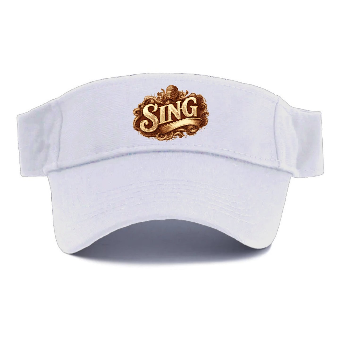 Bold typography design - "SING" - vocal expression, musical soul - Visor - White