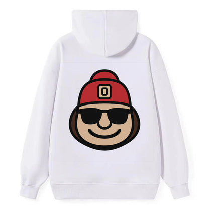 Columbus Brutus wearing Ohio State beanie with Block O patch - Classic Pullover Hoodie - White