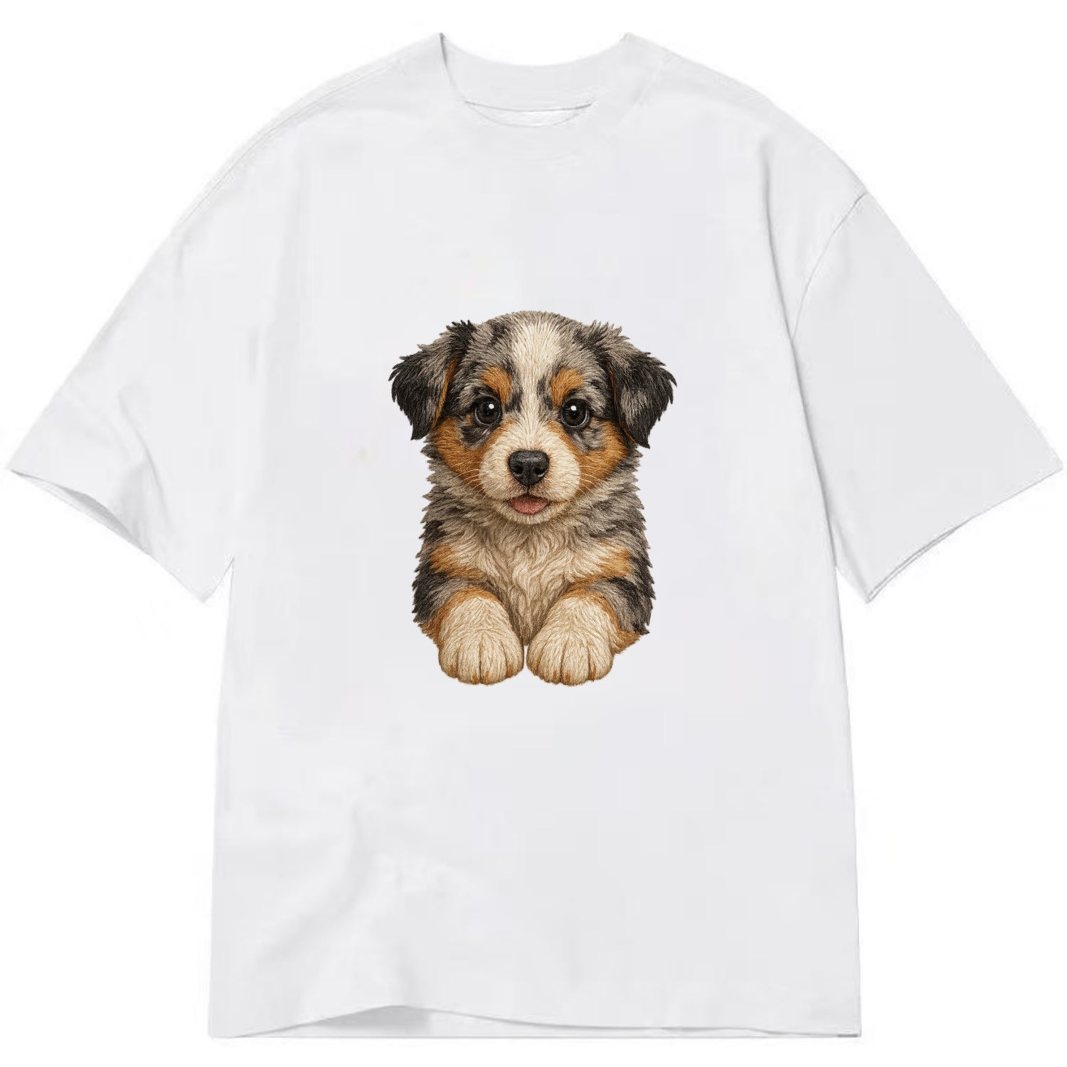 Baby Australian Shepherd Puppy - merle coat, bright eyes, fluffy, front-facing, - Classic T-shirt - White