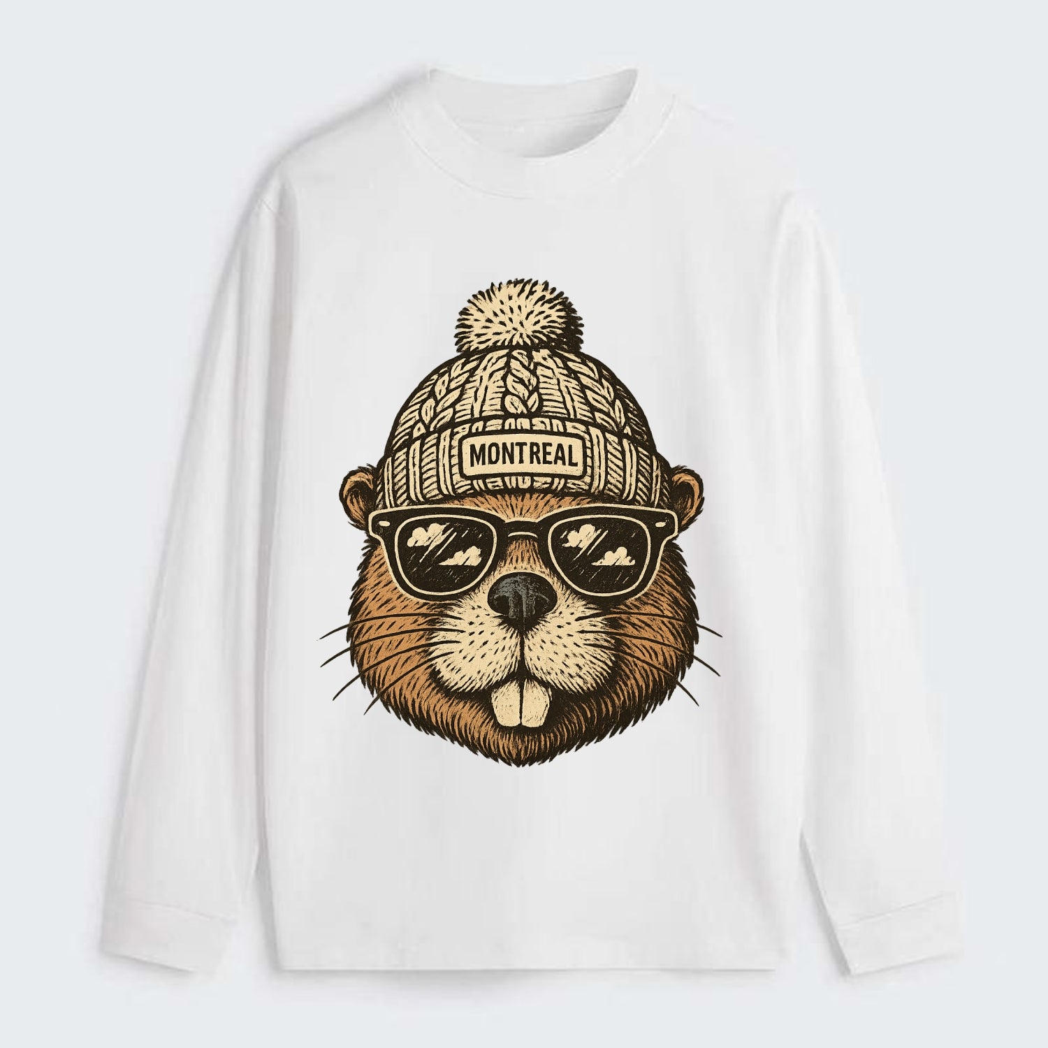 Montreal Beaver wearing Montreal beanie - Classic Long Sleeve Shirt - White
