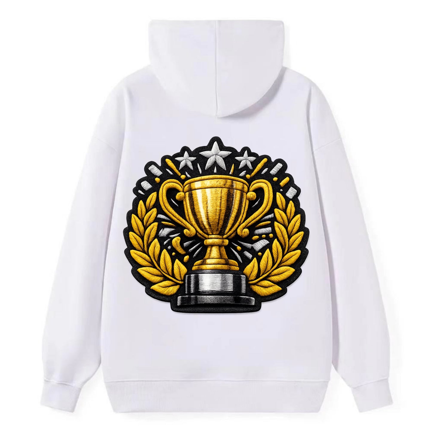 Embroidered patch design - CHAMPIONSHIP TROPHY - golden trophy cup with - Classic Pullover Hoodie - White