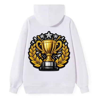 Embroidered patch design - CHAMPIONSHIP TROPHY - golden trophy cup with - Classic Pullover Hoodie - White