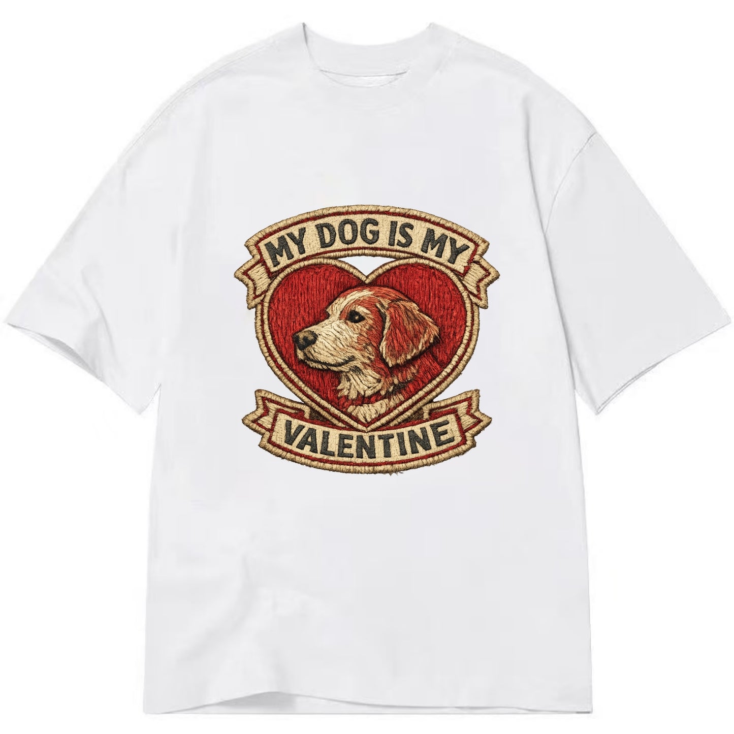 MY DOG IS MY VALENTINE - heart with dog in red , single pet owner - Classic T-shirt - White