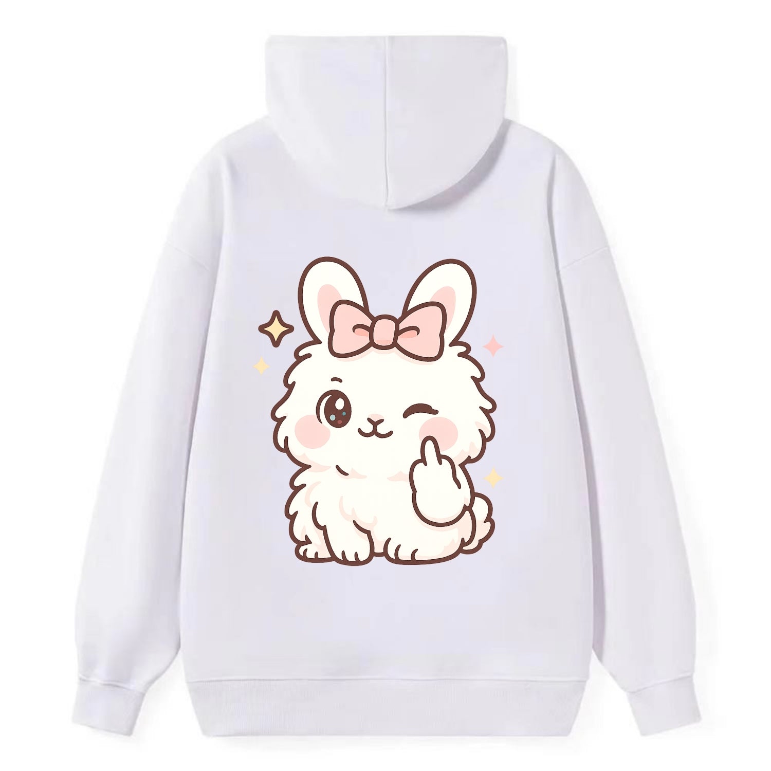 fluffy white angora rabbit with pink bow, one paw delicately flipping off - Classic Pullover Hoodie - White