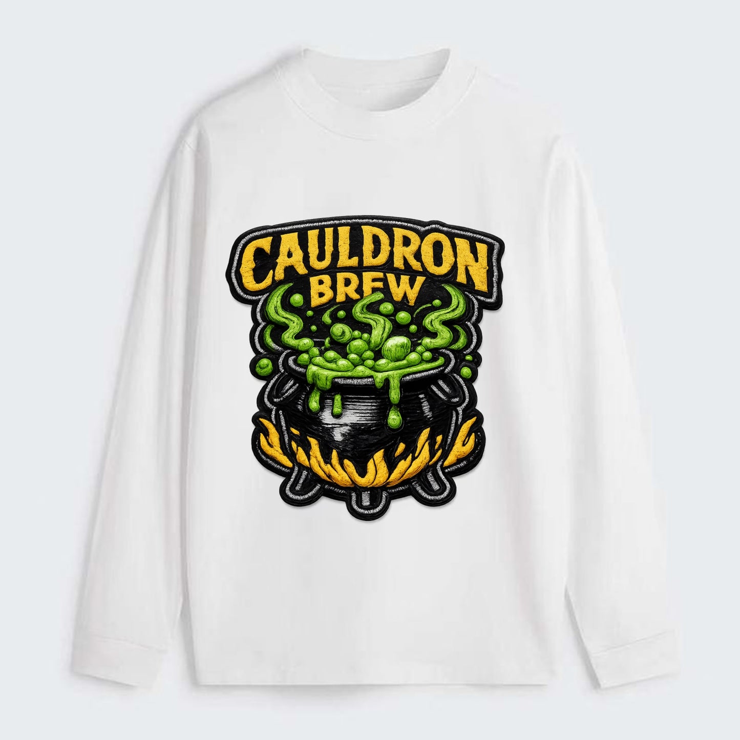 CAULDRON BREW - bubbling pot in black and green , witch craft - Classic Long Sleeve Shirt - White