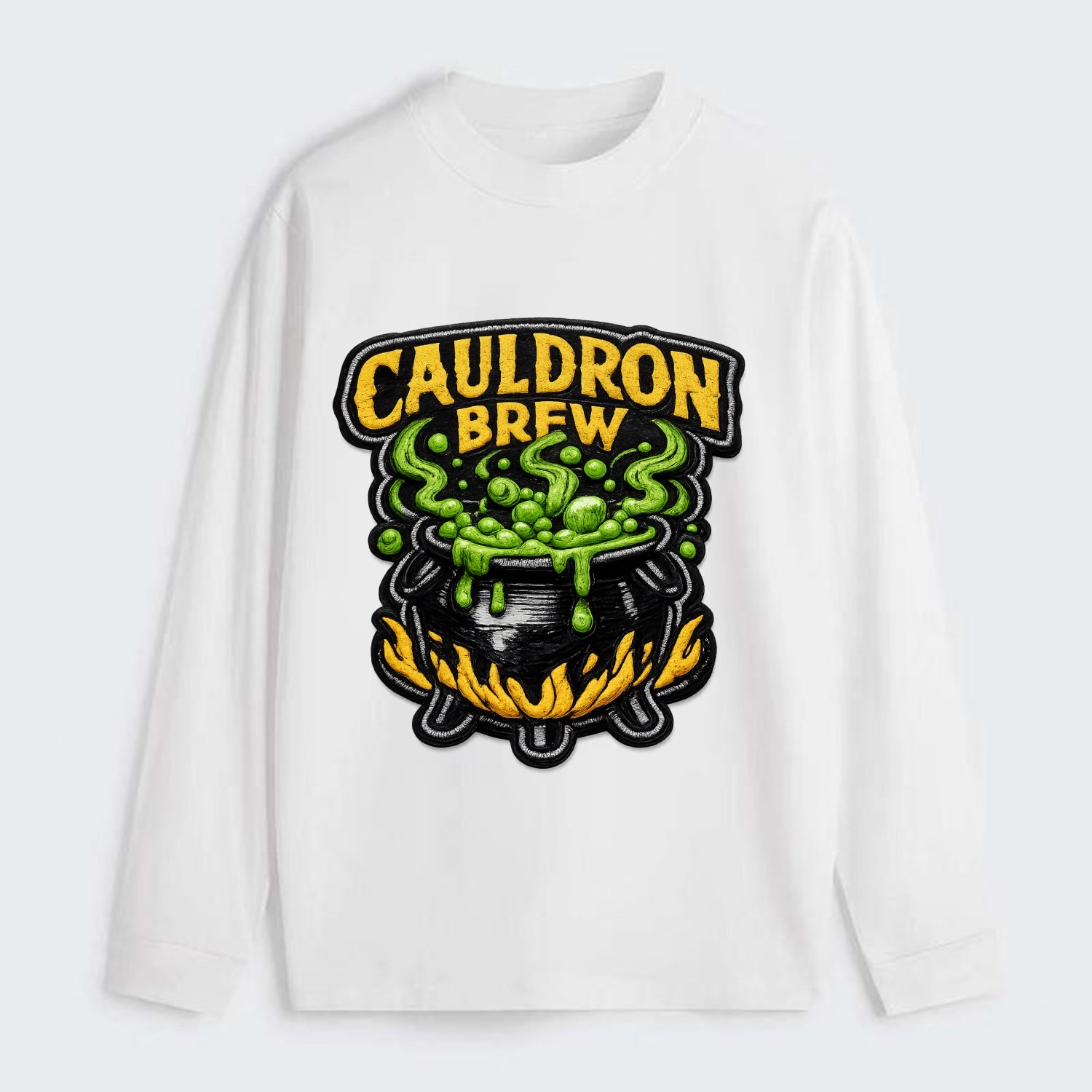 CAULDRON BREW - bubbling pot in black and green , witch craft - Classic Long Sleeve Shirt - White