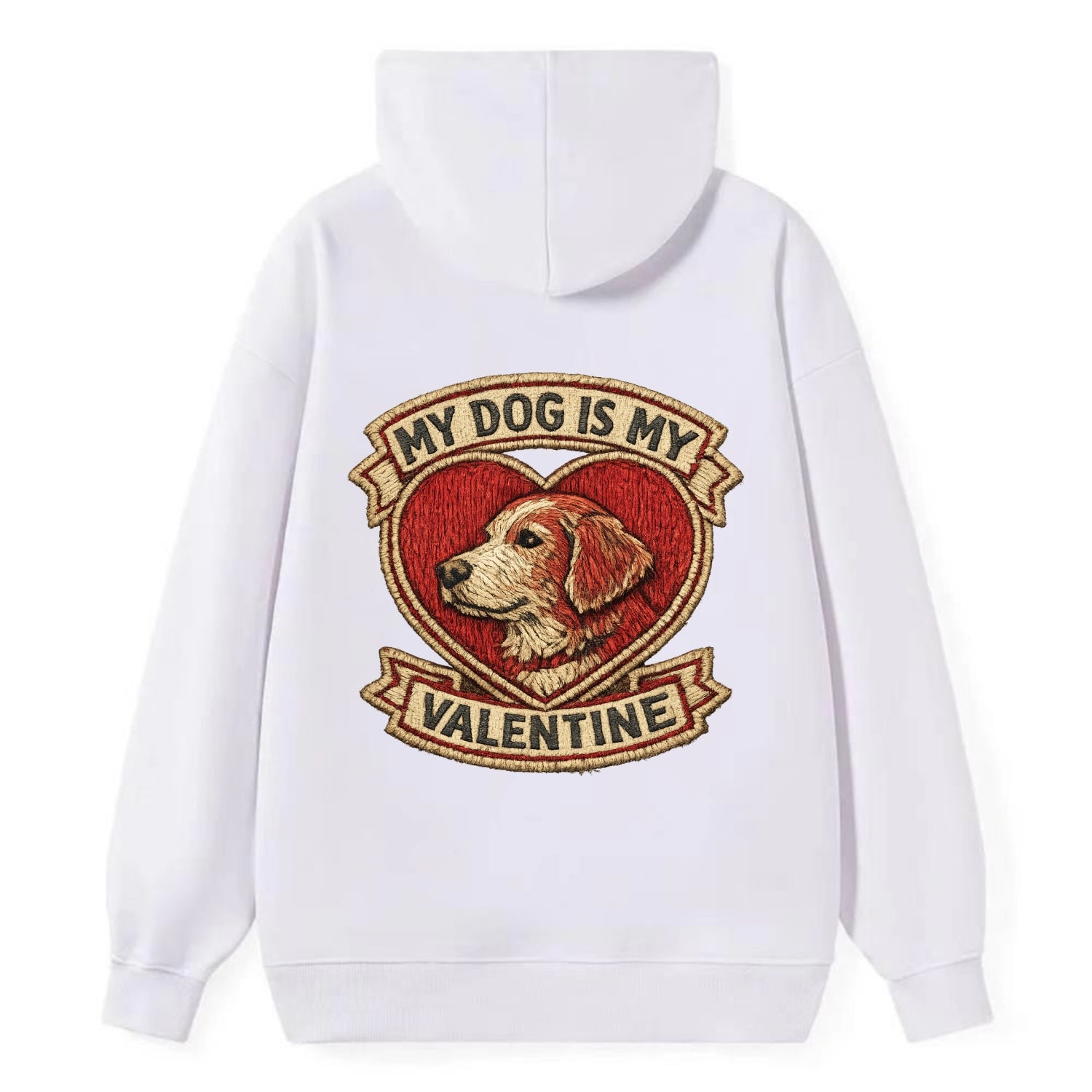 MY DOG IS MY VALENTINE - heart with dog in red , single pet owner - Classic Pullover Hoodie - White