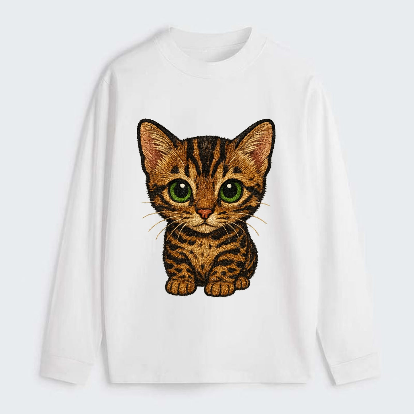 Baby Bengal Kitten - spotted/marbled wild coat, green eyes, athletic - Classic Long Sleeve Shirt - White