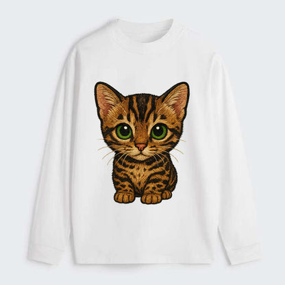 Baby Bengal Kitten - spotted/marbled wild coat, green eyes, athletic - Classic Long Sleeve Shirt - White