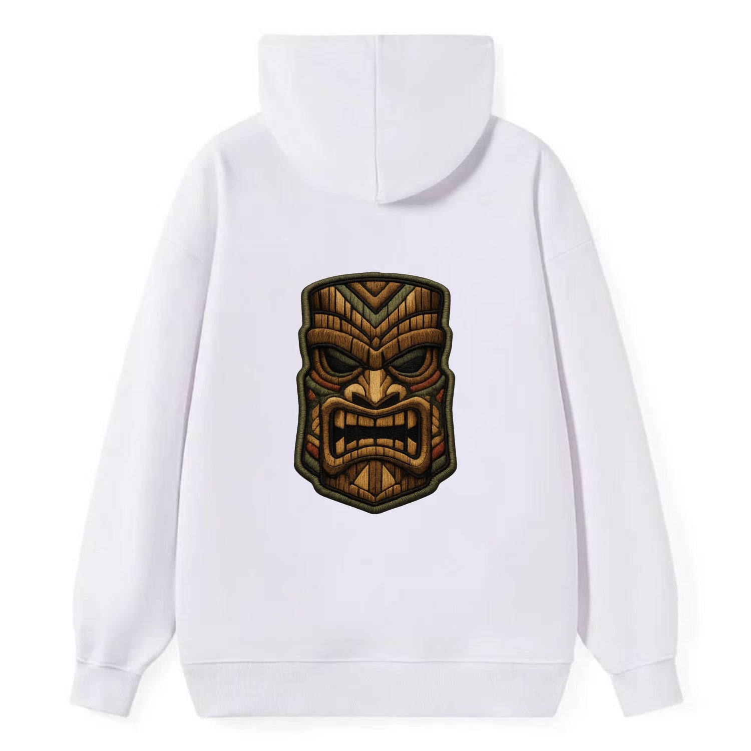 TIKI MASK - carved totem in brown and red , Polynesian - Classic Pullover Hoodie - White