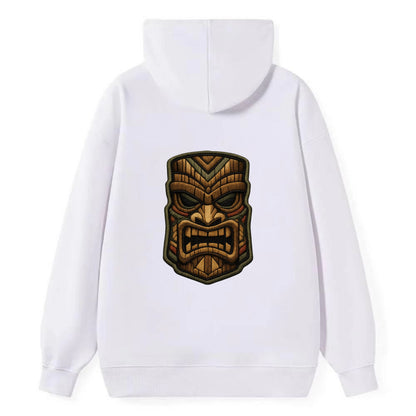 TIKI MASK - carved totem in brown and red , Polynesian - Classic Pullover Hoodie - White