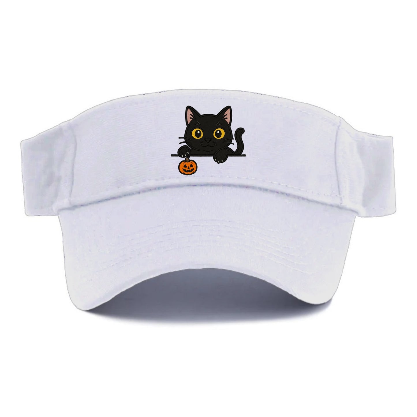 Midnight the black cat poking tongue out playfully while peeking. - Visor - White