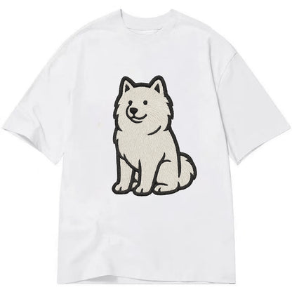 Samoyed - White fluffy embroidered desig Classic T-shirt - White
